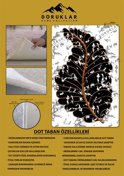 Kaymaz Taban Yıkanabilir Dijital Baskı Yaprak Desenli Halı
