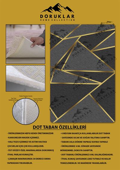 Kaymaz Taban Yıkanabilir Dijital Baskı Gold Çizgi Desenli Halı