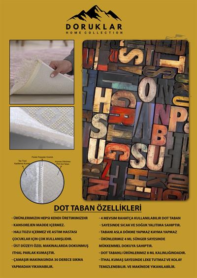 Kaymaz Taban Yıkanabilir Dijital Baskı Dekoratif Modern Desenli Dot Taban Halı
