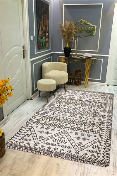 Kaymaz Taban Yıkanabilir Dijital Baskı Dekoratif Modern Desenli Dora Serisi Dot Taban Halı DR21