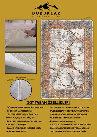 Kaymaz Taban Yıkanabilir Dijital Baskı Dekoratif Modern Desenli Dot Taban Halı Nova Serisi NV27