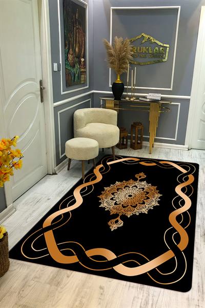 Kaymaz Taban Yıkanabilir Dijital Baskı Çizgili Ortası Desenli Halı