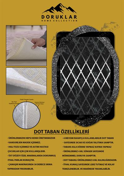 Kaymaz Taban Yıkanabilir Dijital Baskı Dekoratif Modern Desenli Elegance Serisi Lazer Kesim Dot Taban Halı ELG11