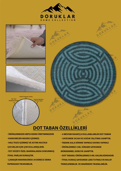 Kaymaz Taban Yıkanabilir Dijital Baskı Dekoratif Modern Desenli Maze Serisi Dot Taban Halı MZ06