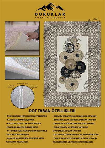 Kaymaz Taban Yıkanabilir Dijital Baskı Çerçeveli Desenli Halı
