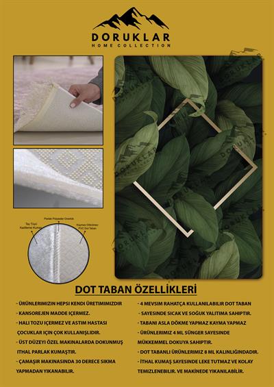 Kaymaz Taban Yıkanabilir Dijital Baskı Tropikal Yaprak Desenli Halı