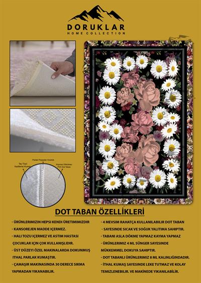 Kaymaz Taban Yıkanabilir Dijital Baskı Papatya Çiçek Desenli Halı