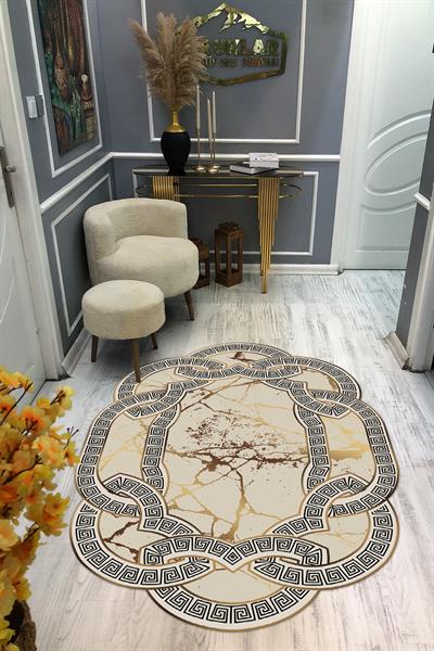 Kaymaz Taban Yıkanabilir Dijital Baskı Dekoratif Modern Desenli Elegance Serisi Lazer Kesim Dot Taban Halı ELG07