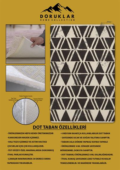 Kaymaz Taban Yıkanabilir Dijital Baskı Dekoratif Modern Desenli Dora Serisi Dot Taban Halı DR19