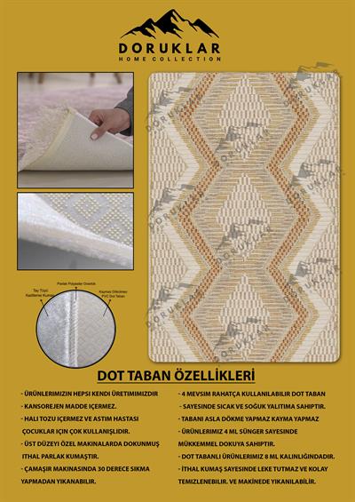 Kaymaz Taban Yıkanabilir Dijital Baskı Dekoratif Modern Desenli Dora Serisi Dot Taban Halı DR02