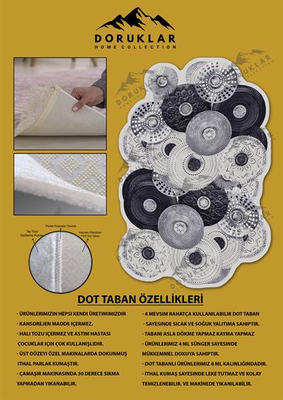 Kaymaz Taban Yıkanabilir Dijital Baskı Dekoratif Modern Desenli Elegance Serisi Lazer Kesim Dot Taban Halı ELG80