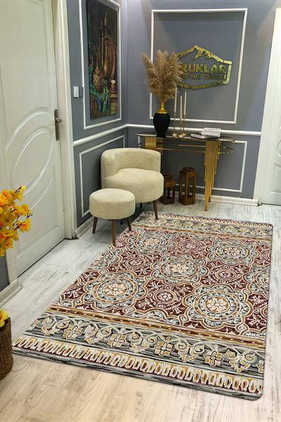 Kaymaz Taban Yıkanabilir Dijital Baskı Dekoratif Modern Desenli Dora Serisi Dot Taban Halı DR26