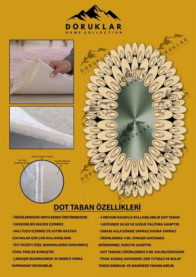 Kaymaz Taban Yıkanabilir Dijital Baskı Lazer Kesimli Yeşil Damlacık Desenli Dot Taban Halı