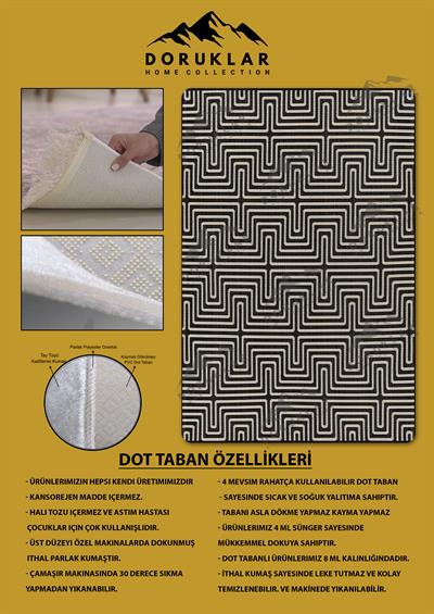 Kaymaz Taban Yıkanabilir Dijital Baskı Dekoratif Modern Desenli Dora Serisi Dot Taban Halı DR01