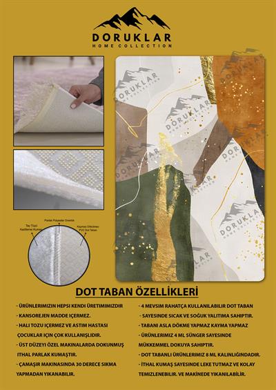 Kaymaz Taban Yıkanabilir Dijital Baskı Dekoratif Modern Desenli Dot Taban Halı Soft  Serisi SFT15