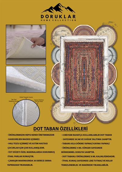 Kaymaz Taban Yıkanabilir Dijital Baskı Dekoratif Modern Desenli Elegance Serisi Lazer Kesim Dot Taban Halı ELG60