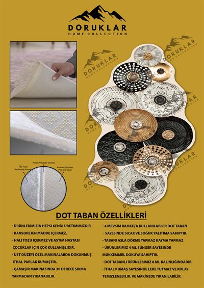 Kaymaz Taban Yıkanabilir Dijital Baskı Lazer Kesimli Mandala Desenli Dot Taban Halı
