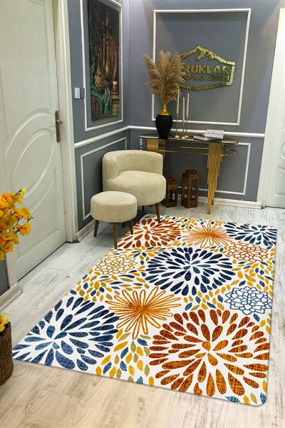 Kaymaz Taban Yıkanabilir Dijital Baskı Dekoratif Modern Desenli Dora Serisi Dot Taban Halı DR14