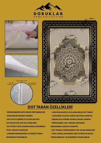 Kaymaz Taban Yıkanabilir Dijital Baskı Çerçeveli Gold Çizgili Halı
