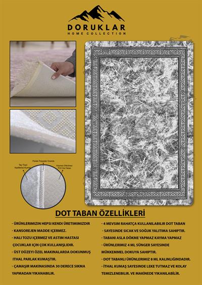 Kaymaz Taban Yıkanabilir Dijital Baskı Dekoratif Modern Desenli Dot Taban Halı Nova Serisi NV105