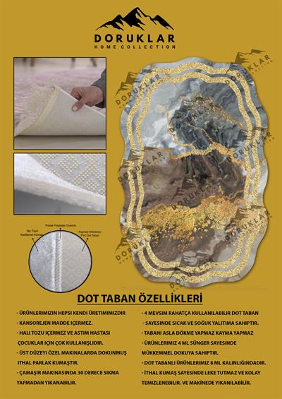 Kaymaz Taban Yıkanabilir Dijital Baskı Lazer Kesimli Simli Mermer Desenli Dot Taban Halı
