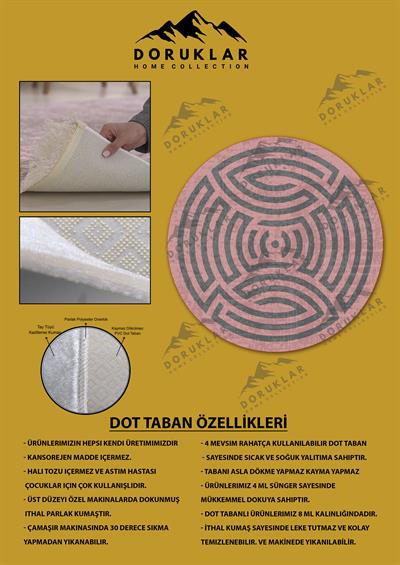 Kaymaz Taban Yıkanabilir Dijital Baskı Dekoratif Modern Desenli Maze Serisi Dot Taban Halı MZ01