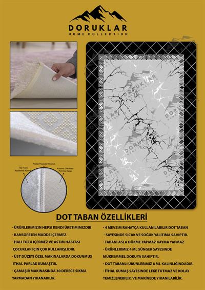 Kaymaz Taban Yıkanabilir Dijital Baskı Dekoratif Modern Desenli Dot Taban Halı Nova Serisi NV40