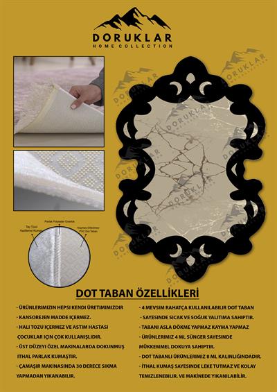 Kaymaz Taban Yıkanabilir Dijital Baskı Dekoratif Modern Desenli Elegance Serisi Lazer Kesim Dot Taban Halı ELG29