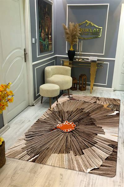 Kaymaz Taban Yıkanabilir Dijital Baskı Dekoratif Modern Desenli Dot Taban Halı Soft  Serisi SFT42