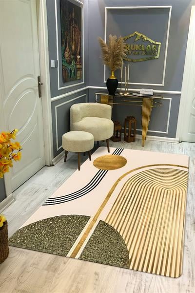 Kaymaz Taban Yıkanabilir Dijital Baskı Dekoratif Modern Desenli Dot Taban Halı Soft  Serisi SFT25