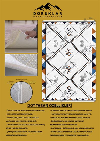 Kaymaz Taban Yıkanabilir Dijital Baskı Dekoratif Modern Desenli Dot Taban Halı Nova Serisi NV15