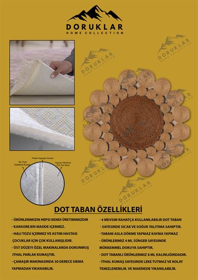 Kaymaz Taban Yıkanabilir Dijital Baskı Lazer Kesim Jüt Görünüm Hasır Desenli Dot Taban Halı