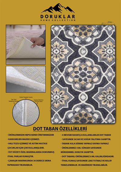 Kaymaz Taban Yıkanabilir Dijital Baskı Dekoratif Modern Desenli Alfa Serisi Dot Taban Halı ALF05