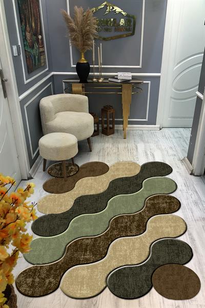 Kaymaz Taban Yıkanabilir Dijital Baskı Dekoratif Modern Desenli Elegance Serisi Lazer Kesim Dot Taban Halı ELG39