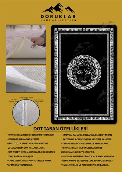 Kaymaz Taban Yıkanabilir Dijital Baskı Dekoratif Modern Desenli Apollo Serisi Dot Taban Halı AP09