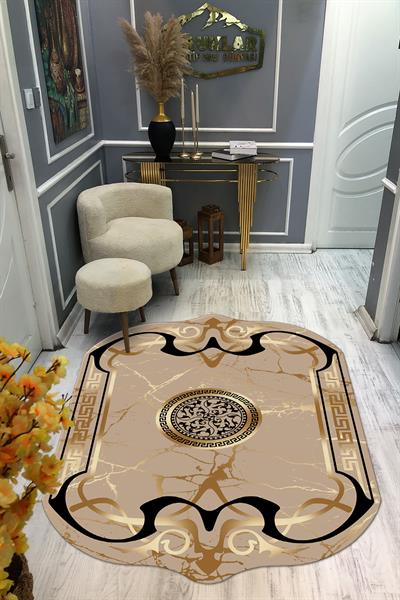 Kaymaz Taban Yıkanabilir Dijital Baskı Dekoratif Modern Desenli Elegance Serisi Lazer Kesim Dot Taban Halı ELG83