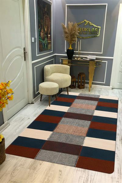 Kaymaz Taban Yıkanabilir Dijital Baskı Dekoratif Modern Desenli Alfa Serisi Dot Taban Halı ALF02