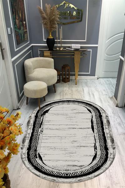 Kaymaz Taban Yıkanabilir Dijital Baskı Oval Kesim Dekoratif Modern Desenli Dot Taban Halı OVAL005