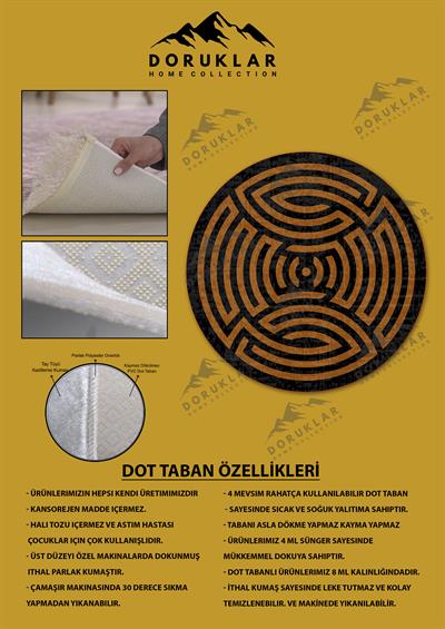 Kaymaz Taban Yıkanabilir Dijital Baskı Dekoratif Modern Desenli Maze Serisi Dot Taban Halı MZ03