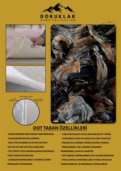 Kaymaz Taban Yıkanabilir Dijital Baskı Dekoratif Modern Desenli Dot Taban Halı Nova Serisi NV77