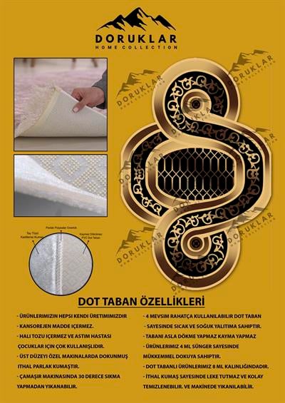 Kaymaz Taban Yıkanabilir Dijital Baskı Lazer Kesimli Gold Modern Desenli Dot Taban Halı