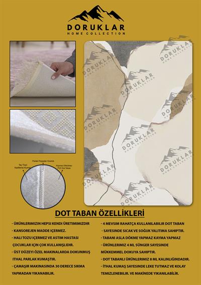 Kaymaz Taban Yıkanabilir Dijital Baskı Dekoratif Modern Desenli Dora Serisi Dot Taban Halı DR03