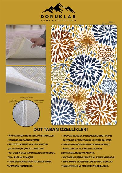 Kaymaz Taban Yıkanabilir Dijital Baskı Dekoratif Modern Desenli Dora Serisi Dot Taban Halı DR14