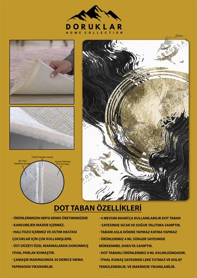 Kaymaz Taban Yıkanabilir Dijital Baskı Dekoratif Modern Desenli Dot Taban Halı Soft  Serisi SFT01