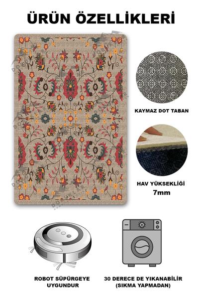 Kaymaz Taban Yıkanabilir Dijital Baskı Dekoratif Hasır Desenli Dot Taban Halı NH001