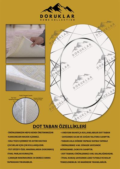 Kaymaz Taban Yıkanabilir Dijital Baskı Oval Kesim Dekoratif Modern Desenli Dot Taban Halı OVAL016