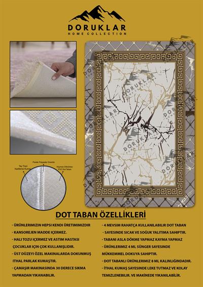 Kaymaz Taban Yıkanabilir Dijital Baskı Çerçeveli Örüntü Desenli Halı