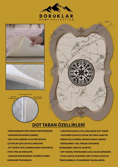 Kaymaz Taban Yıkanabilir Dijital Baskı Dekoratif Modern Desenli Elegance Serisi Lazer Kesim Dot Taban Halı ELG16