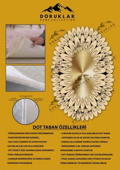 Kaymaz Taban Yıkanabilir Dijital Baskı Lazer Kesimli Gold Damlacık Desenli Dot Taban Halı