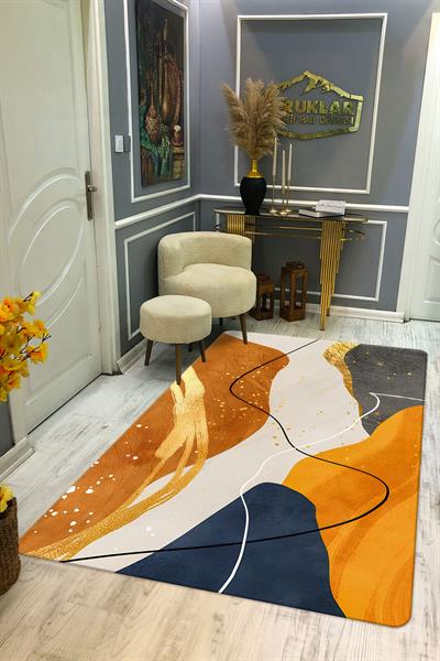 Kaymaz Taban Yıkanabilir Dijital Baskı Dekoratif Modern Desenli Dot Taban Halı Soft  Serisi SFT13